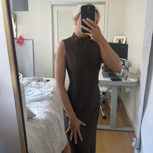 Akris Wool Elegant Brown Sleeveless Dress